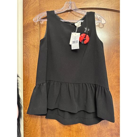 NWT Kate Spade Rhinestone Embellished Lady Bug Peplum Top XS - Picture 1 of 5